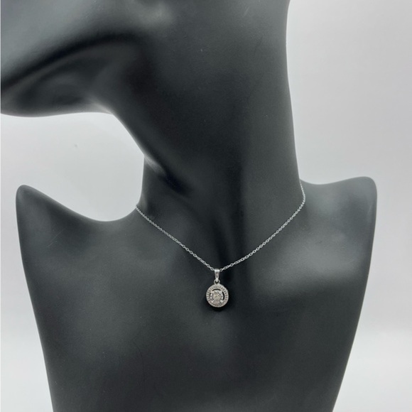 Round Natural Diamond Sterling Silver Necklace - Picture 1 of 7